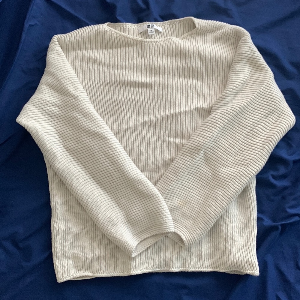 White sweater with wide neck